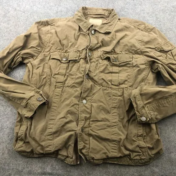 J Crew Jacket Mens Large Beige Solid Military Field Broken In Pockets - Picture 2 of 9